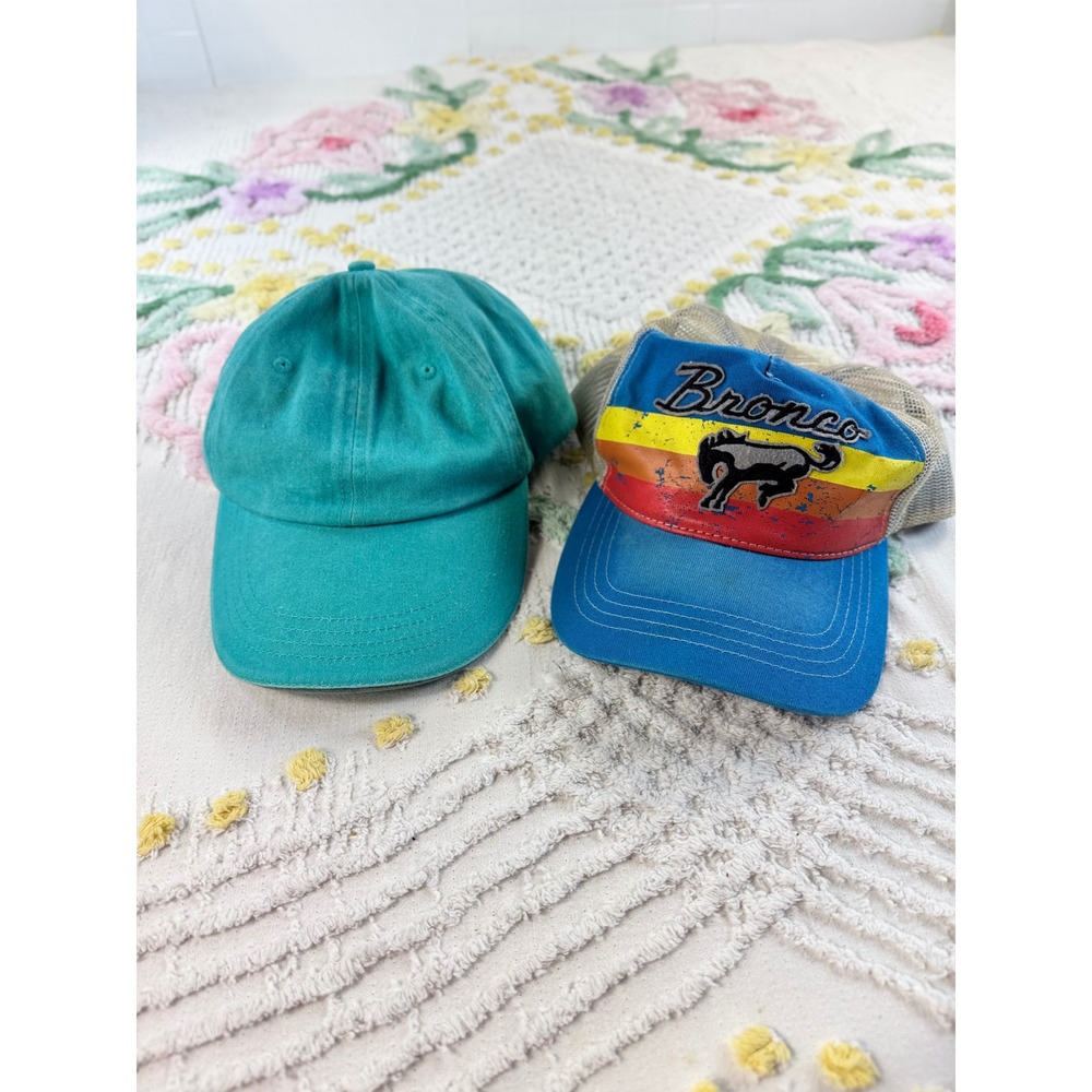 Ford Bronco Trucker Hat and Anvil Teal Cotton Baseball Cap Bundle Set of 2